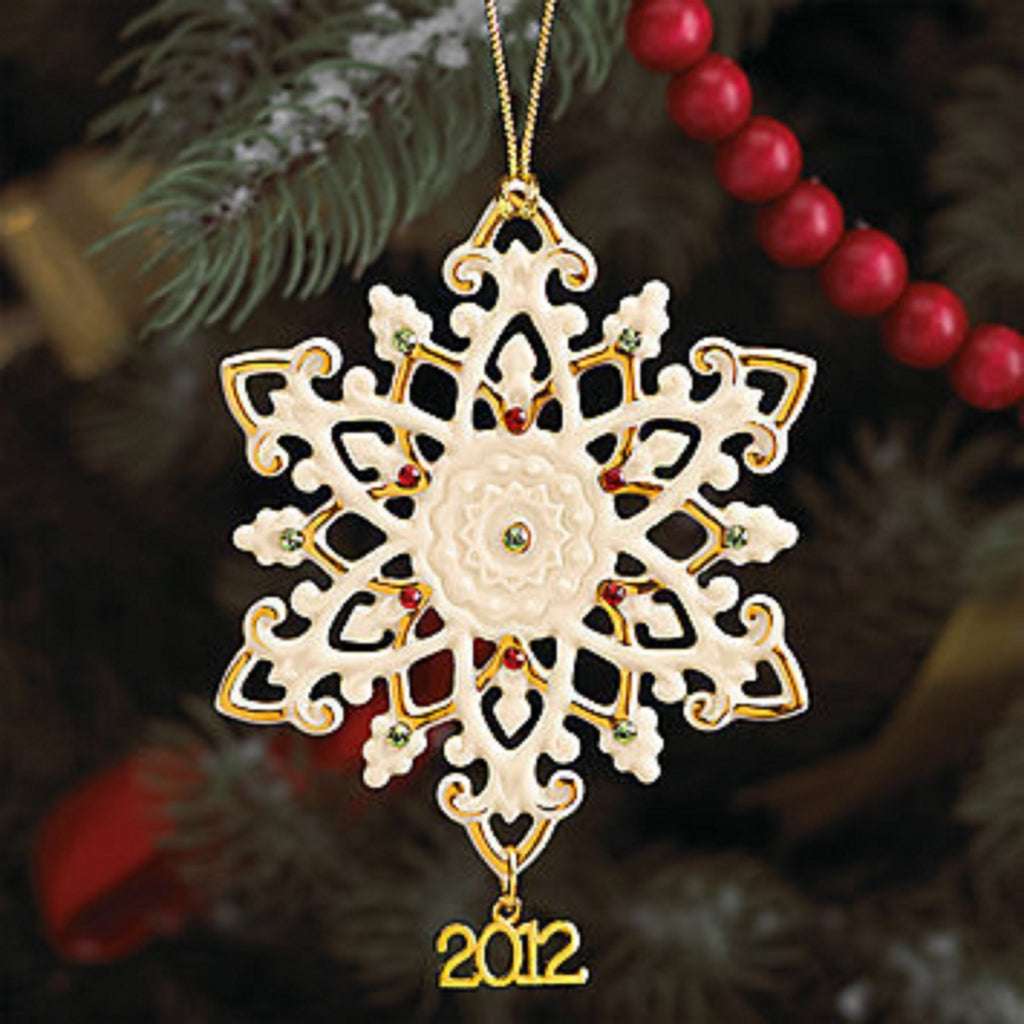 Lenox 2012 Gemmed Snowflake Ornament Annual Red Green Crystals Christmas NEW0